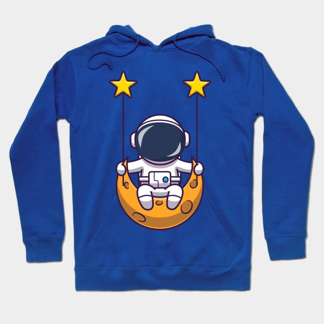 Cute Astronaut Swinging On Moon Cartoon Hoodie by Catalyst Labs